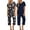 Black Flowers, Navy Blue, variant on 2 Pack Womens Pajamas Sets Short Sleeve Pj Tops and Capri Pants Print Loungewear