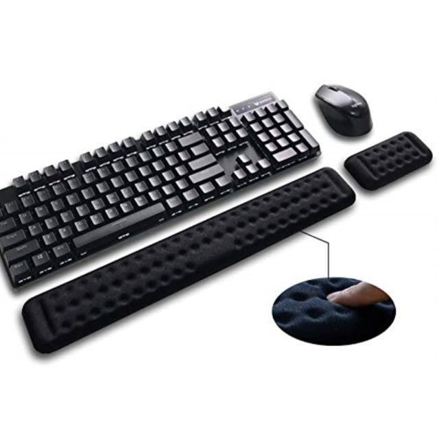 Prevent Carpal Tunnel RSI When Typing on Computer Mac Laptop Memory Foam Cushion New Improved Shape Full Ergonomic Mouse Pad with Wrist Support Gel Included for Set Keyboard Wrist Rest Pad