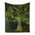 thumbnail image 1 of Tree Soft Flannel Fleece Throw Blanket, Dark Forest Scene of a Nature Silhouette Fine Art Painting Print Art, Cozy Plush for Indoor and Outdoor Use, 70" x 90", Evergreen and Lime Green, by Ambesonne, 1 of 5