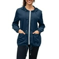 thumbnail image 4 of Htigea Outdoor Rain Jacket for Women Lightweight Waterproof Raincoat Full Zip Up Hooded Windbreaker with Pockets Light Blue L, 4 of 9