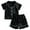 Black, variant on WOYY Little Girls Silk Satin Pajamas Solid Ruffle Short Sleeve Top and Shorts Sleepwear