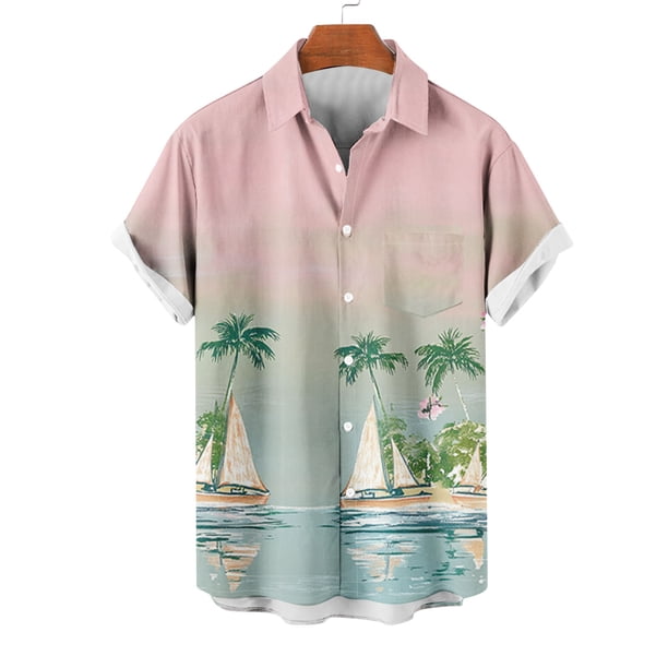 Blusa y camisa de manga corta con cuello vuelto para hombre, estilo casual, con cuello estampado, manga corta, botones, moda, cárdigan con bolsillo, blusa de poliéster para hombre
