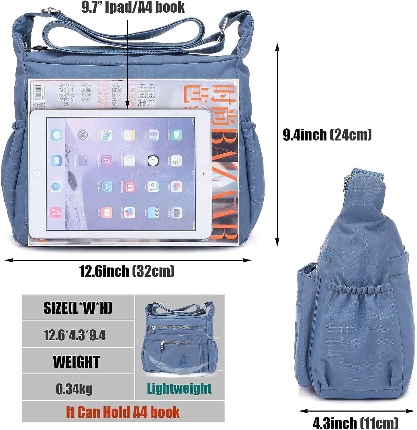 Crossbody Bag for Women, Multi Pockets Waterproof Nylon Shoulder Handbag,Crossbody Purse,Lightweight Pocketbooks