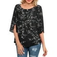 thumbnail image 3 of Chemise Femme Imprimée à Manches Mi-Longues, Col Rond, Chemise Décontractée, Blouse Femme, Noir, Feuille, L, 3 of 6