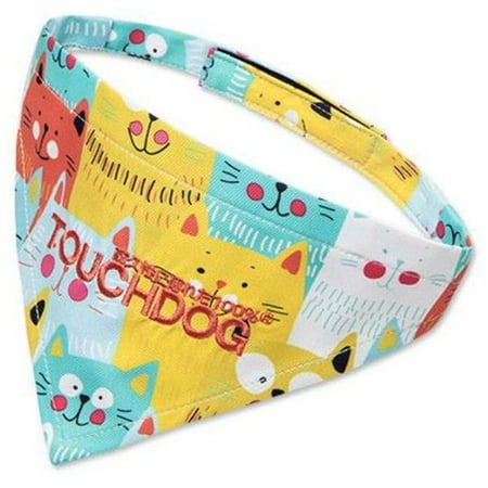 Touchdog Head-Popper Fashion Designer Printed Cloth Hook & Eye Dog Bandana Yellow & Blue - Medium