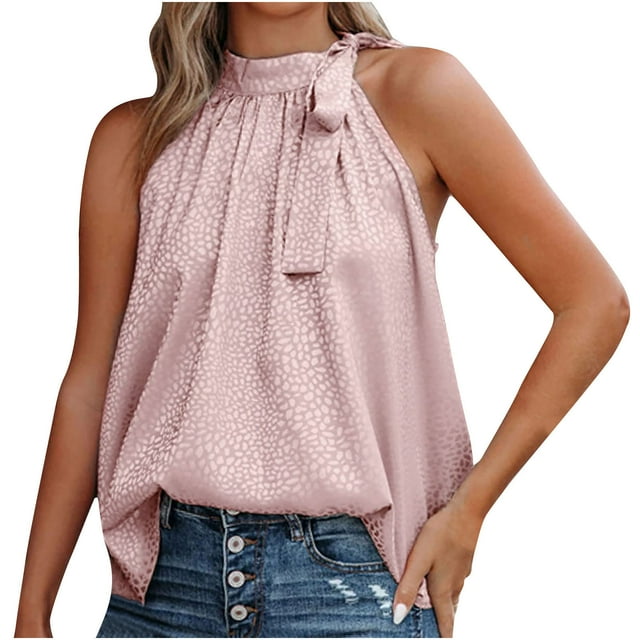 Birdeem Summer Women Halter Round Neck Sleeveless Leopard Print Tee Tops