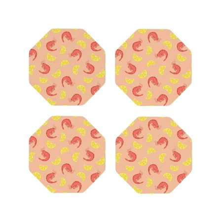 

Coasters Set of 4 - Red Shrimp Yellow Lemon Drink Coasters for Tabletop Protection Leather Coasters for Living Room Decor and Housewarming Gift Octagon