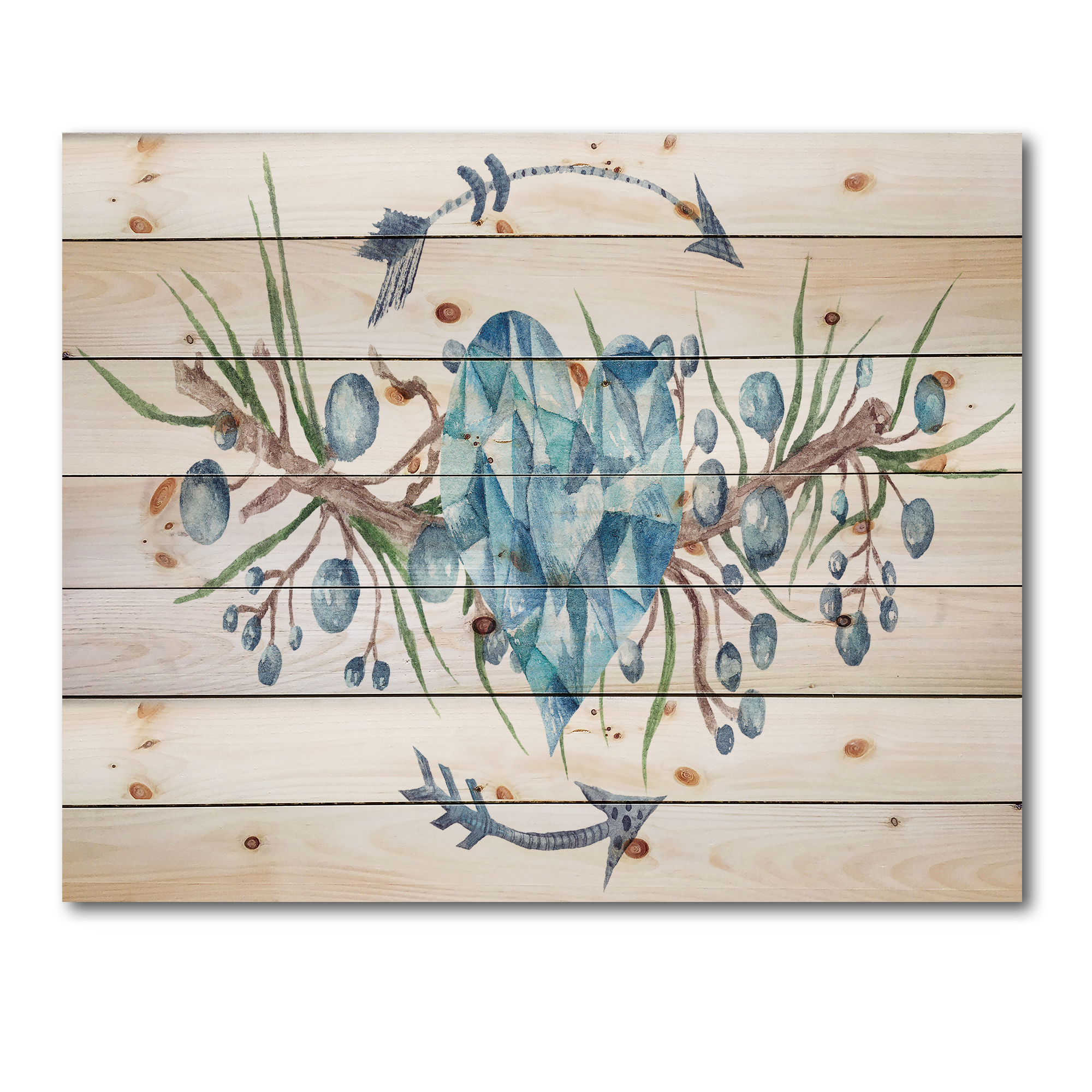 Designart 'Fresh Tribal Vignette Wild Forest Wreath Design On White II' Traditional Print on Natural Pine Wood