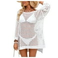 thumbnail image 3 of Women'S Summer Swimsuit Crochet Cover Up Bathing Suit Short Sleeve Knit Beach Dress White One Size, 3 of 9