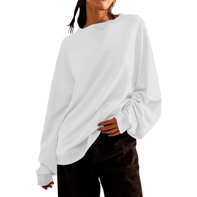 RXIRUCGD Haut Décontracté à Manches Longues et Col Rond pour Femmes, Blanc, Taille : S