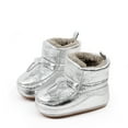 thumbnail image 2 of Quealent Newborn Baby Boys Girls Plush Boots Soft Sole Adjustable Winter Warm Snow Boots Crib Shoes Silver for Size Toddler 5, 2 of 8