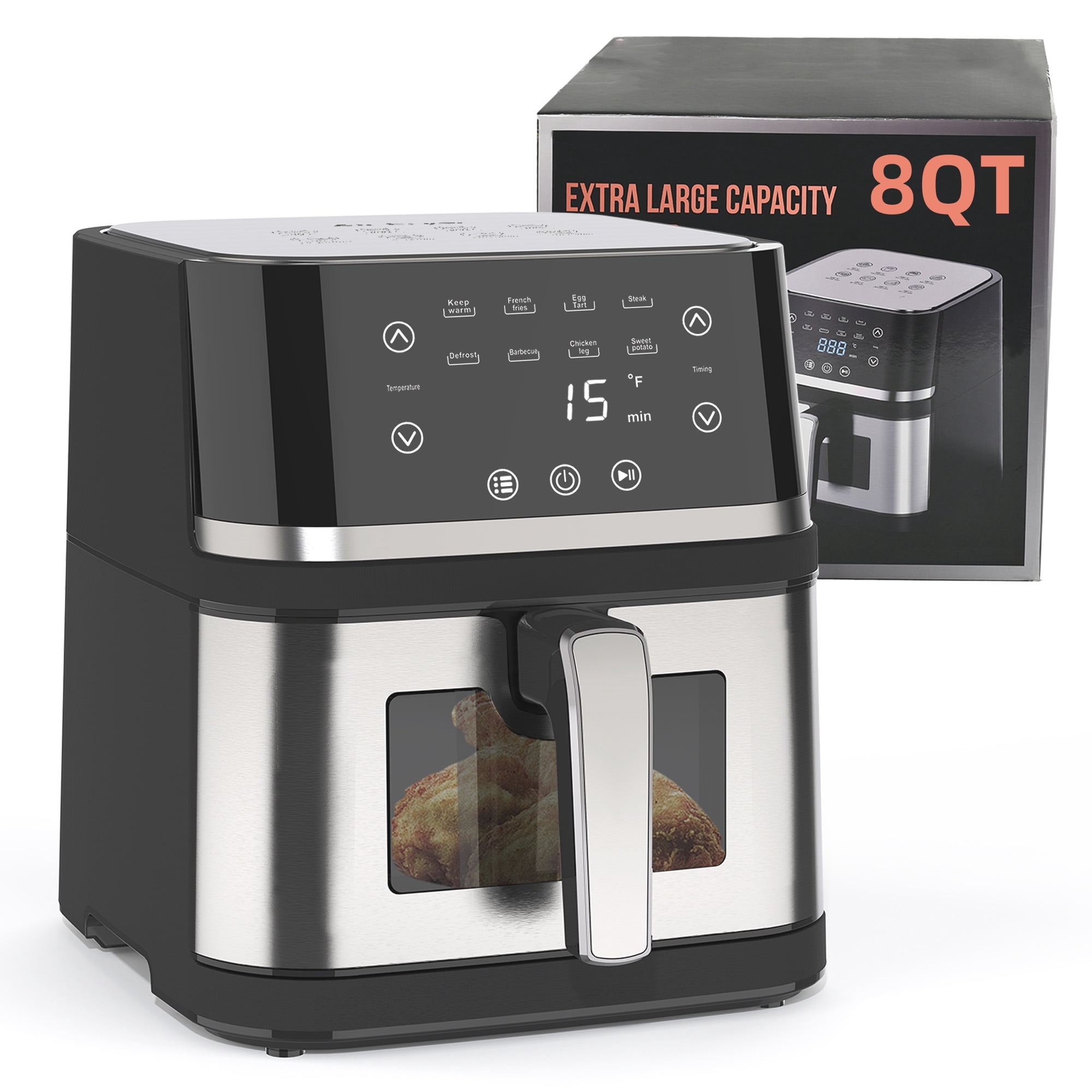 AboveMoon Stainless Steel 8Qt Large Digital Air Fryer with Window for Kitchen Use,Touchscreen Display,400F,Kitchen Appliances,NonStick Basket,Black airfryer