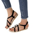 thumbnail image 3 of Kcodviy Ladies Suede Rhinestone Elastic Strap Sandals for Women Band Open Toe Flat T Strap Sandals for Women Roman Sandals, 3 of 9