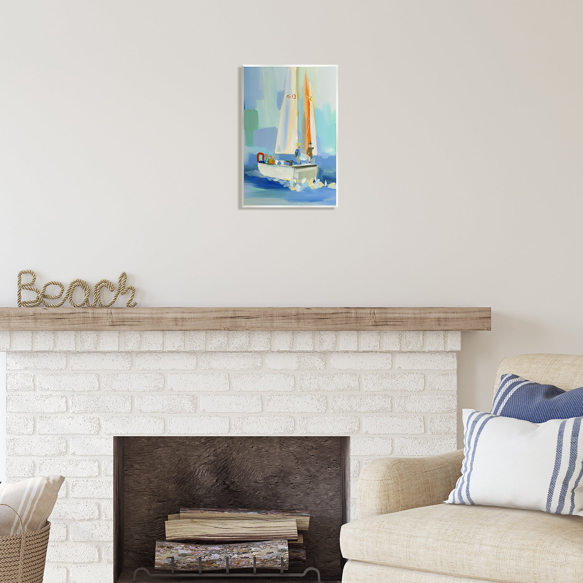 Stupell Industries Abstract Sailboat Waves Transportation Painting Unframed Art Print Wall Art, 10 x 15