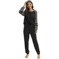 thumbnail image 2 of EFINNY Women's 2Pcs Sleepwear Long Sleeve Top and Pants Pjs Sets Contrast Color Pajamas Round Neck Comfy Cotton Loungewear S-3XL, 2 of 6