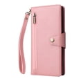 thumbnail image 3 of Galaxy S22 Ultra 6.8" 2022 Rivet Buckle Flip Zip Wallet Case, PU Leather Case with Card Slot Kickstand & Wrist Strap Shockproof Protective Case  S22 Ultra Women Men, Rosegold, 3 of 13