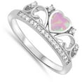 thumbnail image 4 of CHOOSE YOUR COLOR Pink Simulated Opal Heart Crown Swirl Promise Ring 925 Sterling Silver Band White CZ Female Size 10, 4 of 4