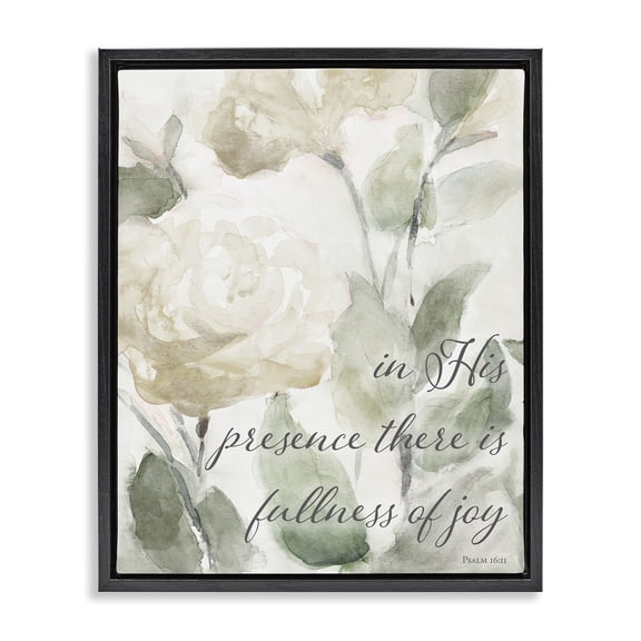 Stupell Industries Farmhouse His Presence Floral Scripture Black Floating Frame Canvas Art, 17 x 21, by Lanie Loreth