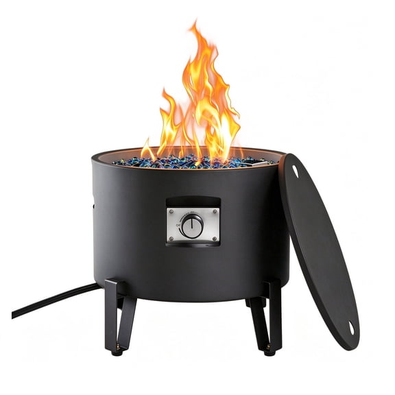 BAIDE HOME 50,000 BTU Portable Propane Outdoor Gas Fire Pit with Lid for Balcony, Steel, Black
