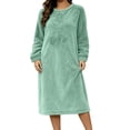 thumbnail image 5 of Frostluinai Women Fuzzy Fleece Nightgowns Plus Size Casual Long Sleeve Sherpa Knee Length House Dress Solid Winter Flannel Night Gown S-4XL, 5 of 7