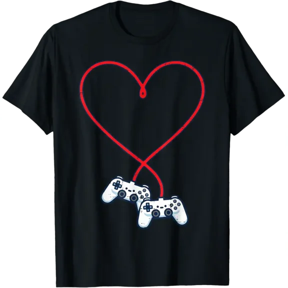 Valentines Day Gamer Controller Heart Gaming Men Boys Kids T-Shirt