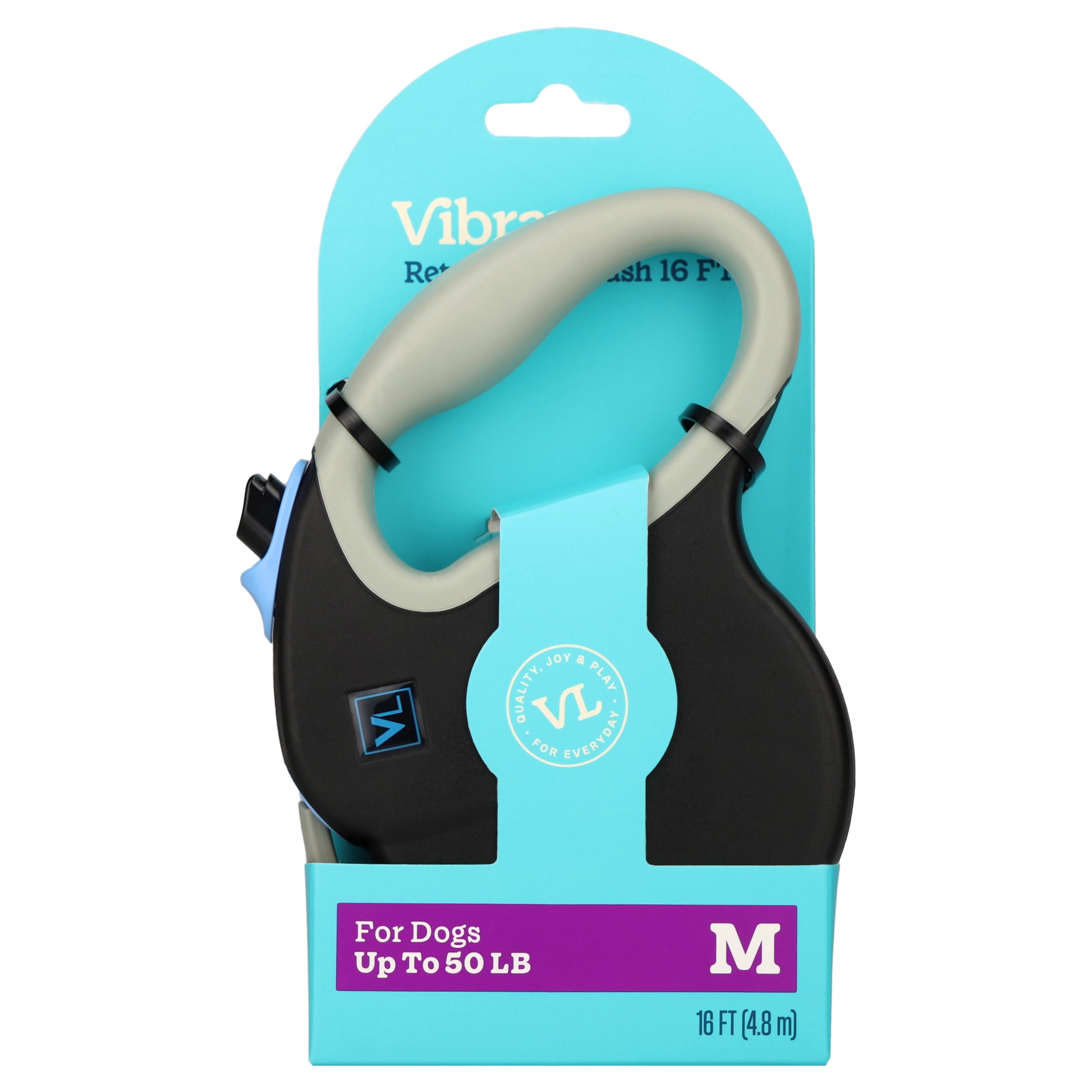 Vibrant Life 13' Reflective Retractable Tape Leash, Black, M