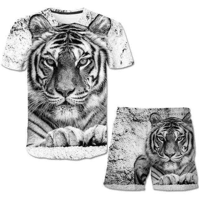 Conjuntos de ropa de tigre para niños y niñas, camisetas bonitas de verano, pantalones cortos de 1 a 14 años, 2 uds., trajes de ropa, trajes informales de moda para niños, 6M Gao Jinjia LED