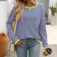 thumbnail image 6 of MESSUEN Crew Neck Sweater for Women Striped Sweater Long Sleeve Sweaters for Women's Summer Blouses Tops for Women Sweater Top Women's T Shirts Pink S, 6 of 7