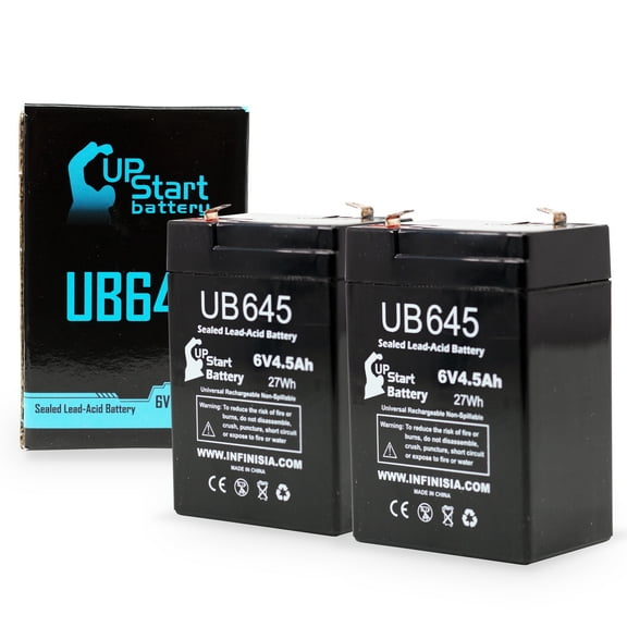 2x Pack - Compatible Dual Lite EDS Battery - Replacement UB645 Universal Sealed Lead Acid Battery (6V, 4.5Ah, 4500mAh, F1 Terminal, AGM, SLA) - Includes 4 F1 to F2 Terminal Adapters