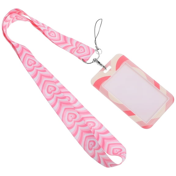 unbranded Heart Mobile Phone Cord Card Holder Key- Badge Lanyards Clear Sleeves Pink