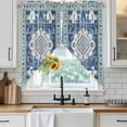 thumbnail image 4 of Blue Boho Kitchen Window Curtains, Swag Curtains Valance for Bedroom Living Room Bathroom, Farmhouse Bohemian Medallion Oriental Flower Rod Pocket Window Curtain Block Drapes 2 Panels 28"x36", 4 of 9
