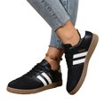 thumbnail image 4 of QWKLEAJ Women’s Casual Shoes Retro Tennis Sneakers, Two Tone Suede Leather Triple Stripe Lace Up Gum Sole Trainers for Daily Walking Street Fashion Footwear Black 7.5, 4 of 6
