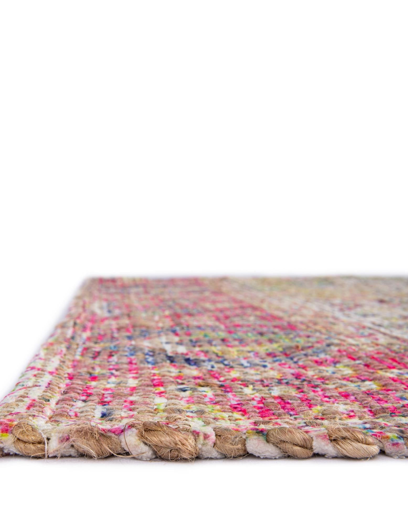 Unique Loom Chenille Jute Collection Area Rug - Amba (9' x 12' Rectangle Ivory Pink/Navy Blue)