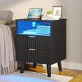 thumbnail image 4 of AOGLLATI Night Stand with Charging Station and Fluted Panel, 2 Drawers Black Nightstand with LED Lights and Open Storage Cubby, Modern LED Bedside Table with Metal Handle for Bedroom, 4 of 8