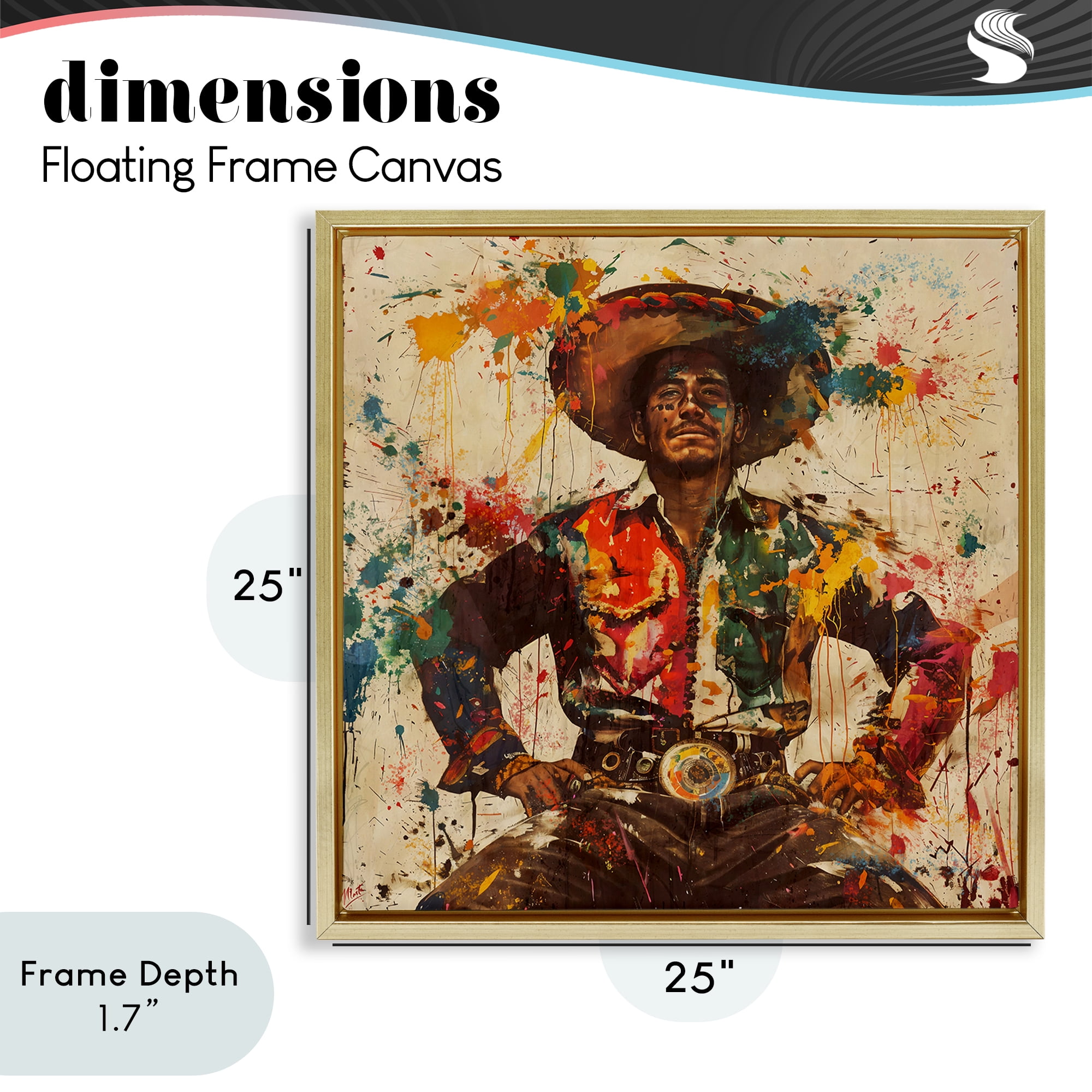 Stupell Industries El Mexicano with Paint Splatters Gold Framed Floater Canvas Wall Art, design by Marta Wiley