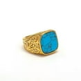 thumbnail image 6 of VIVIDELLE Vintage Carved Pattern Plated with 18K Gold Inlaid Turquoise Rings Size 7-13-10-White turquoise, 6 of 7