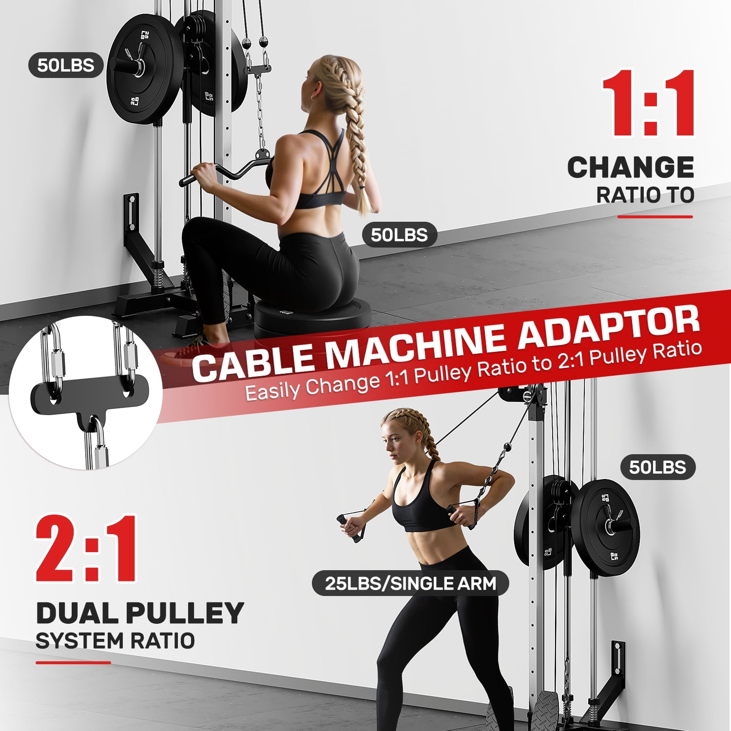Mitonos Cable Crossover Machine, Lat Pull Down Machine with 18 Positions Dual Pulley System,  Wall Mount LAT Pull Down Machine  for Home Gym Fitness