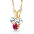 thumbnail image 2 of Gem Stone King 14K Yellow Gold White Topaz and Red Ruby 3-Stone Pendant Necklace for Women (0.44 Cttw, Gemstone November Birthstone, Round 3MM, 18 inch Chain), 2 of 4