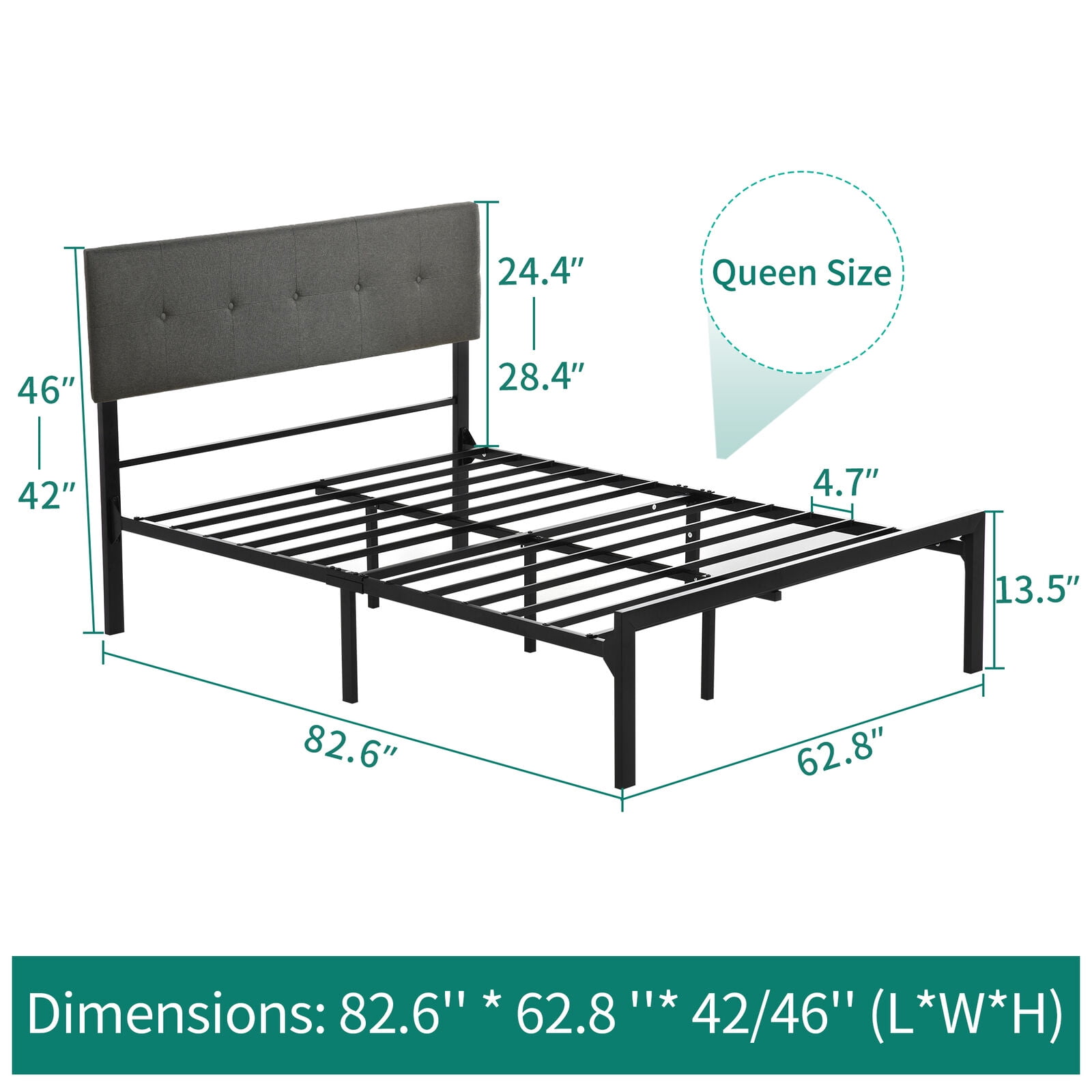 Dextrus Queen Upholstered Platform Bed Frame with Adjustable Headboard, No Box Spring Needed
