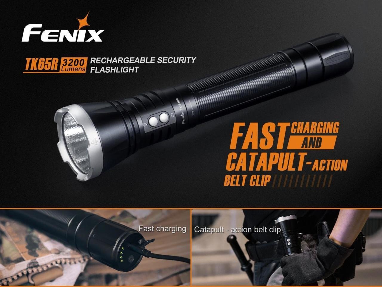 FENIX TK65R USB Rechargeable 3200 Lumen Cree LED Police Flashlight with, 5000mAh rechargeable battery, Belt clip and EdisonBright USB charging cable bundle - image 2 of 6