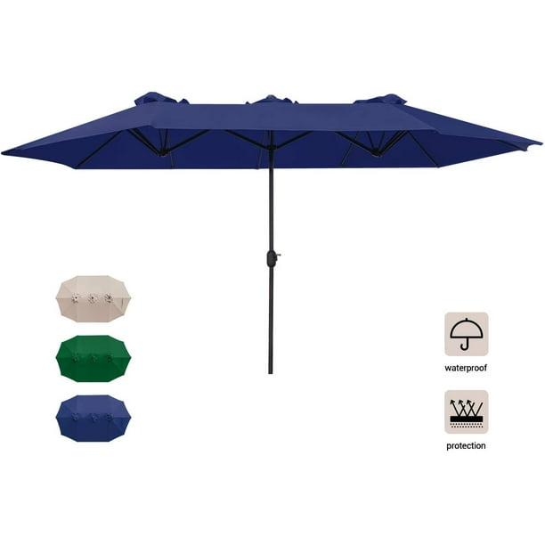 Walnew 15 Ft Dark Blue Patio Double Sided Outdoor Twin Table Umbrella Rectangular Large Market Umbrella With Crank For Patio Shade Outside Deck Or Pool Walmart Com Walmart Com