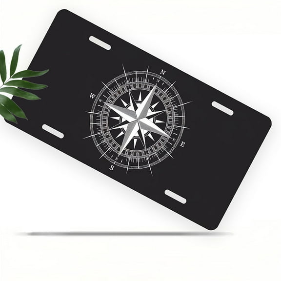 Nautical Compass Front License Plate, Metal License Plate, Funny Standard Plates Personalized Novelty Decorative For Men/Women/Boys/Girls Car 6×12 Inch