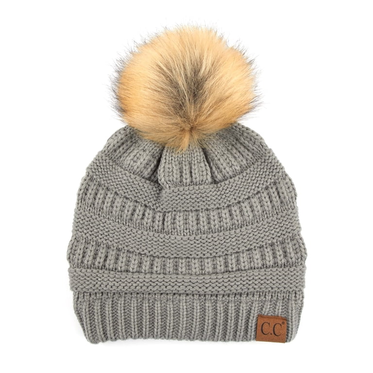 C.C Exclusives Faux Fur Pom Beanie, Gray, Youth - Adult  display picture 3