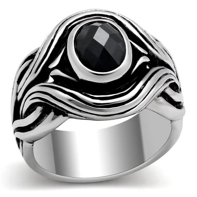 Alamode TK307-12 Men High Polished Stainless Steel Ring with AAA Grade CZ in Jet - Size 12
