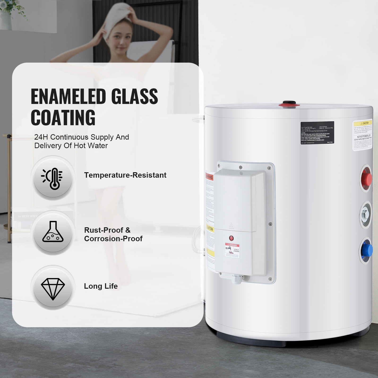 KFFKFF 10-Gallon Electric Tank Water Heater, 1.6kW Point-of-Use Hot Water System with LED Heating Indicator, Knob Control, 120V Storage Design, T&P Valve for Small Spaces, RVs