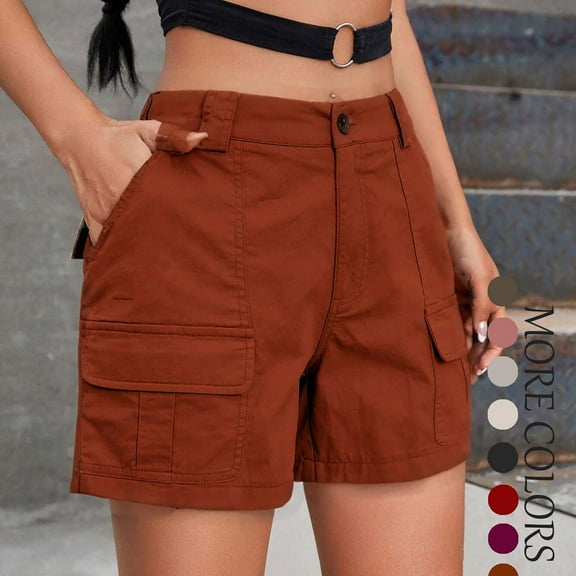 Vivianyn HD Women's Multi Pocket Cargo Shorts, Button Fly Casual Summer Shorts,Coffee,Size S-XL
