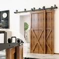 thumbnail image 1 of Homacer Black Rustic Double Track U-Shape Bypass Sliding Barn Door Hardware Kit, for Two/Double Doors, 15ft Long Flat Track, T-Shape Design Roller, Heavy Duty, for Interior & Exterior Use, 1 of 6