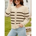 thumbnail image 4 of Sociala Womens Striped Button Down Cardigan Sweaters Long Sleeve Crew Neck Trendy Knit Sweater Jacket, 4 of 5