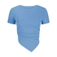 thumbnail image 6 of WREESH Women's Short Sleeve Crop Top Fashion Slim Fitted Casual Round-Neck Solid T-Shirt Top Stylish Solid Color Blouse for Women Blue, 6 of 6