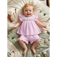 thumbnail image 5 of BemeyourBBs Toddler Baby Girls Golf Outfit Little Baby Girls Summer Clothes Cute Golf Cart Embroidery Flying Sleeve Plaid Smocked Shirt Tops with Shorts 2Pcs Set, 5 of 9